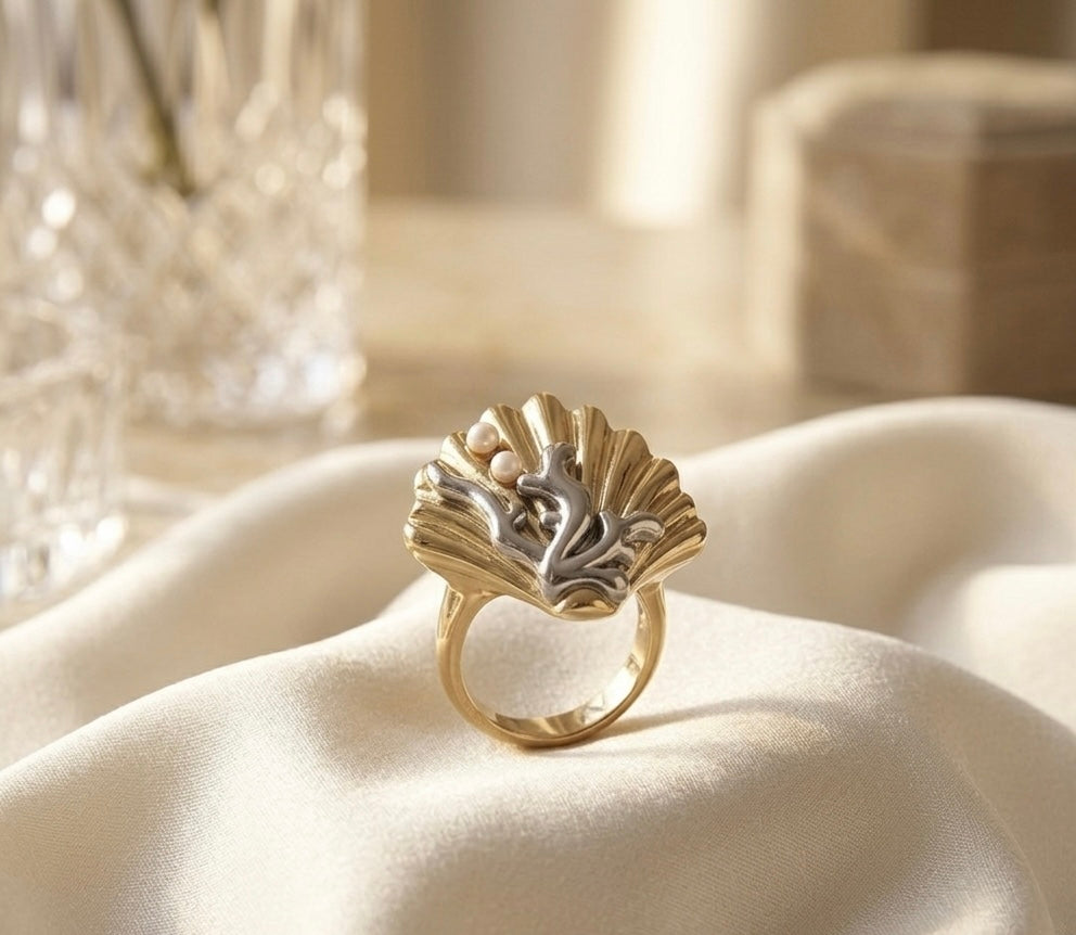 Royal Dual Tone Pearl Shell Statement Ring