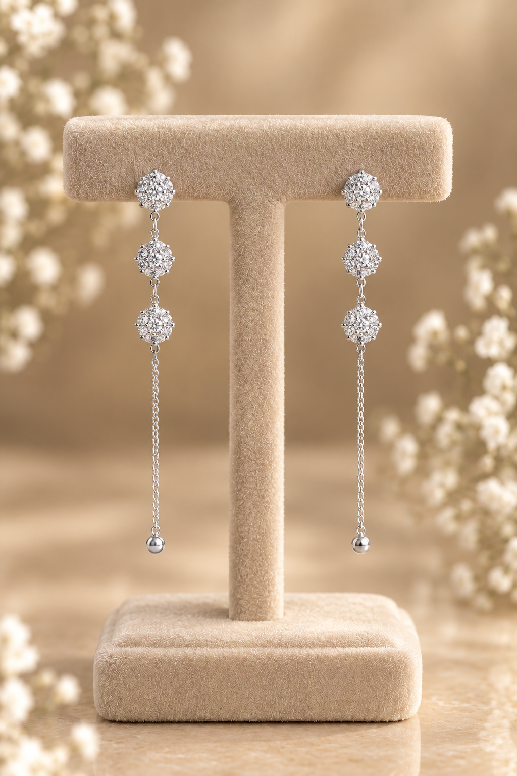 Elan Triple Crystal Long Earrings