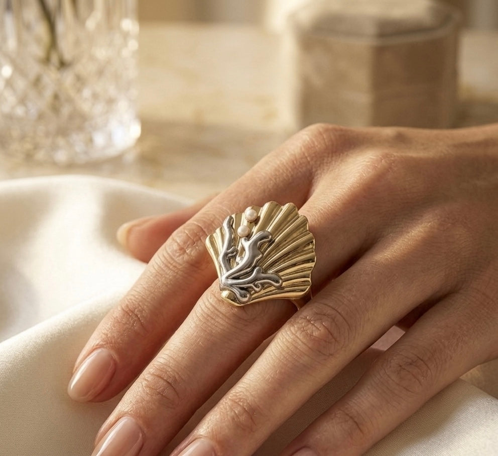 Royal Dual Tone Pearl Shell Statement Ring