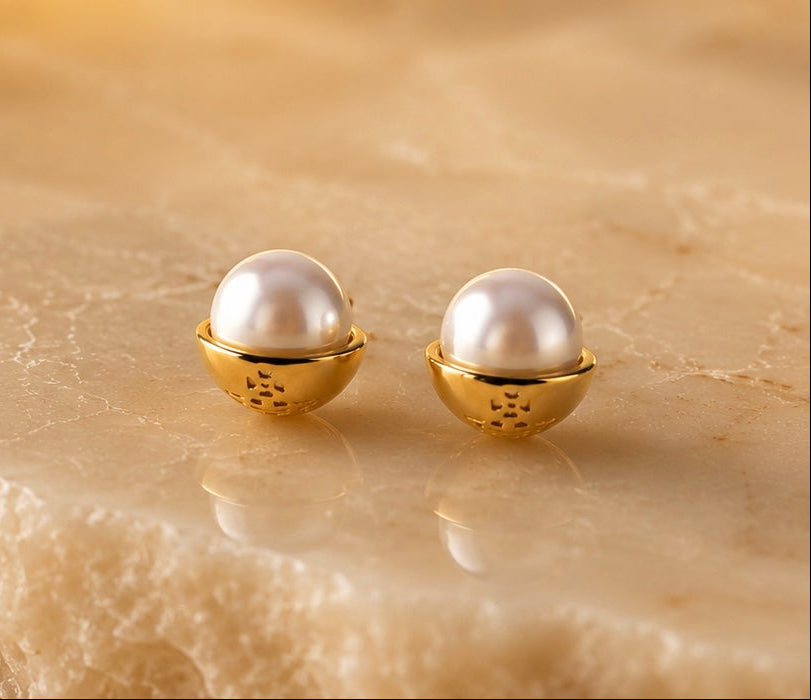 Royal Golden Cradle Pearl Studs Earrings