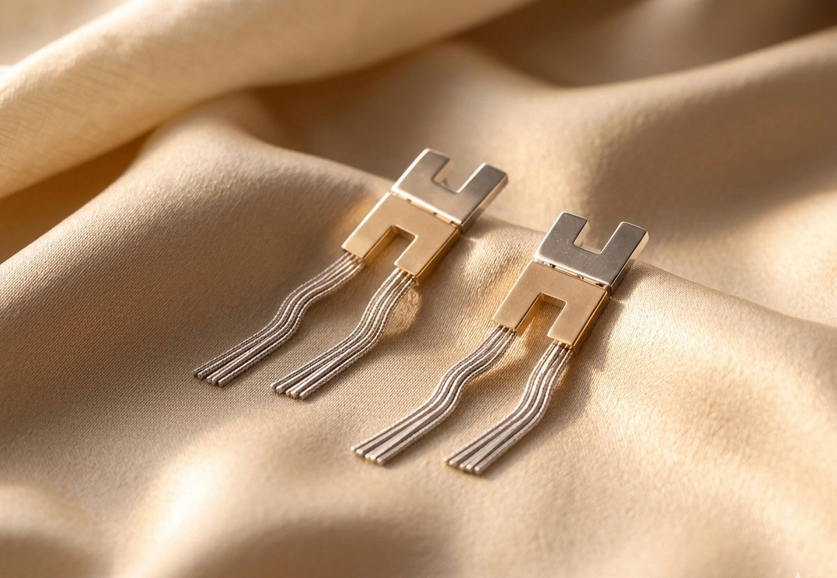 Stellar H Link Dual Tone Drop Chain Earings