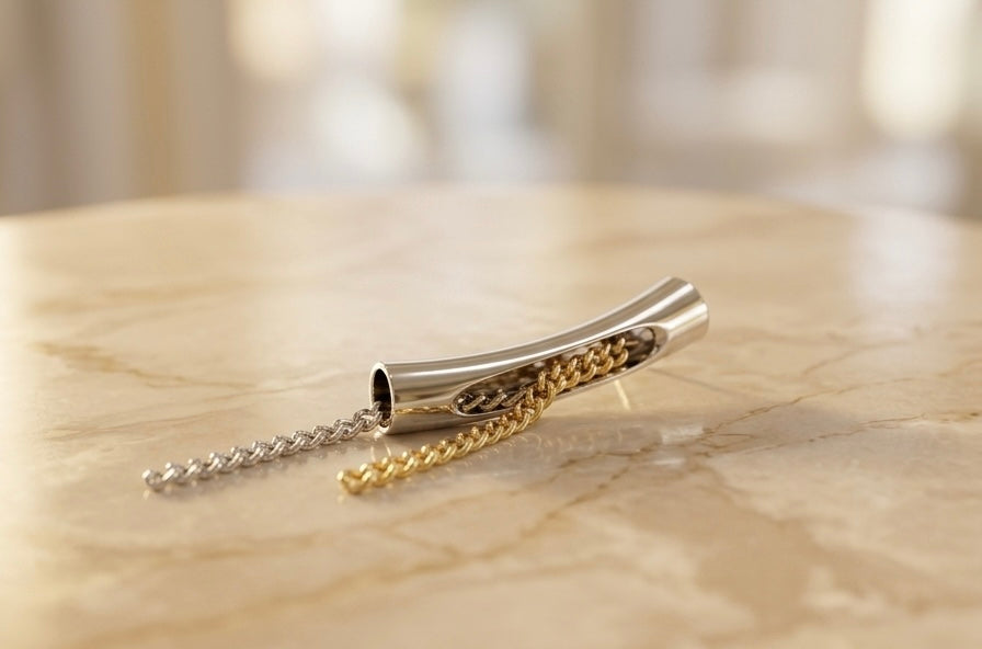 Celestial Tube Dual Tone Drop Chain Earing