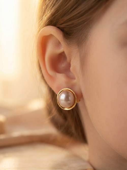 Gold Rimmed Pearl Studs