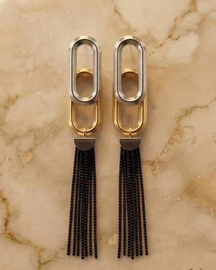 Midnight Moon Dual Tone Drop chain earrings