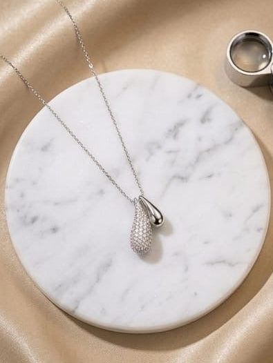 Tear Drop Silver Chain AD Pendant