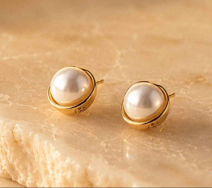 Royal Golden Cradle Pearl Studs Earrings