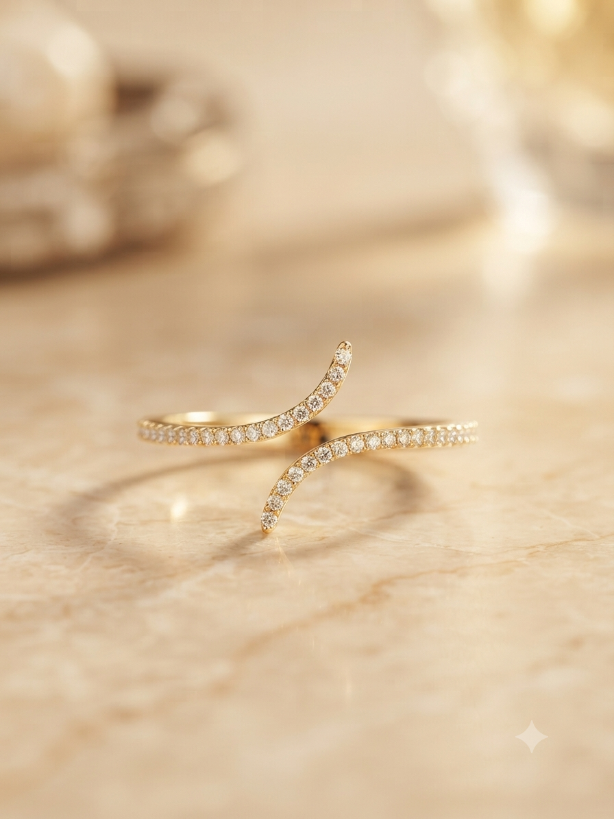 Double Band Crossover Three Finger AD Ring