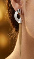 Stellar Ray Dual Tone Drop Chain Earrings