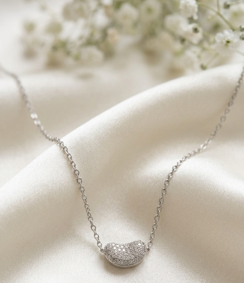 Silver Swan Heart Shape AD Pendant