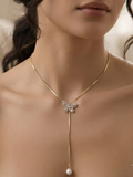Rosalia Butterfly Pearl Lariat Necklace