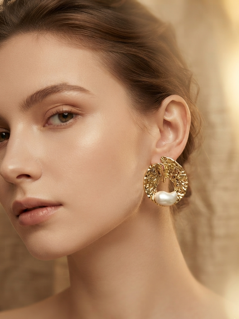 The Gilded Ripple & Pearl Studs