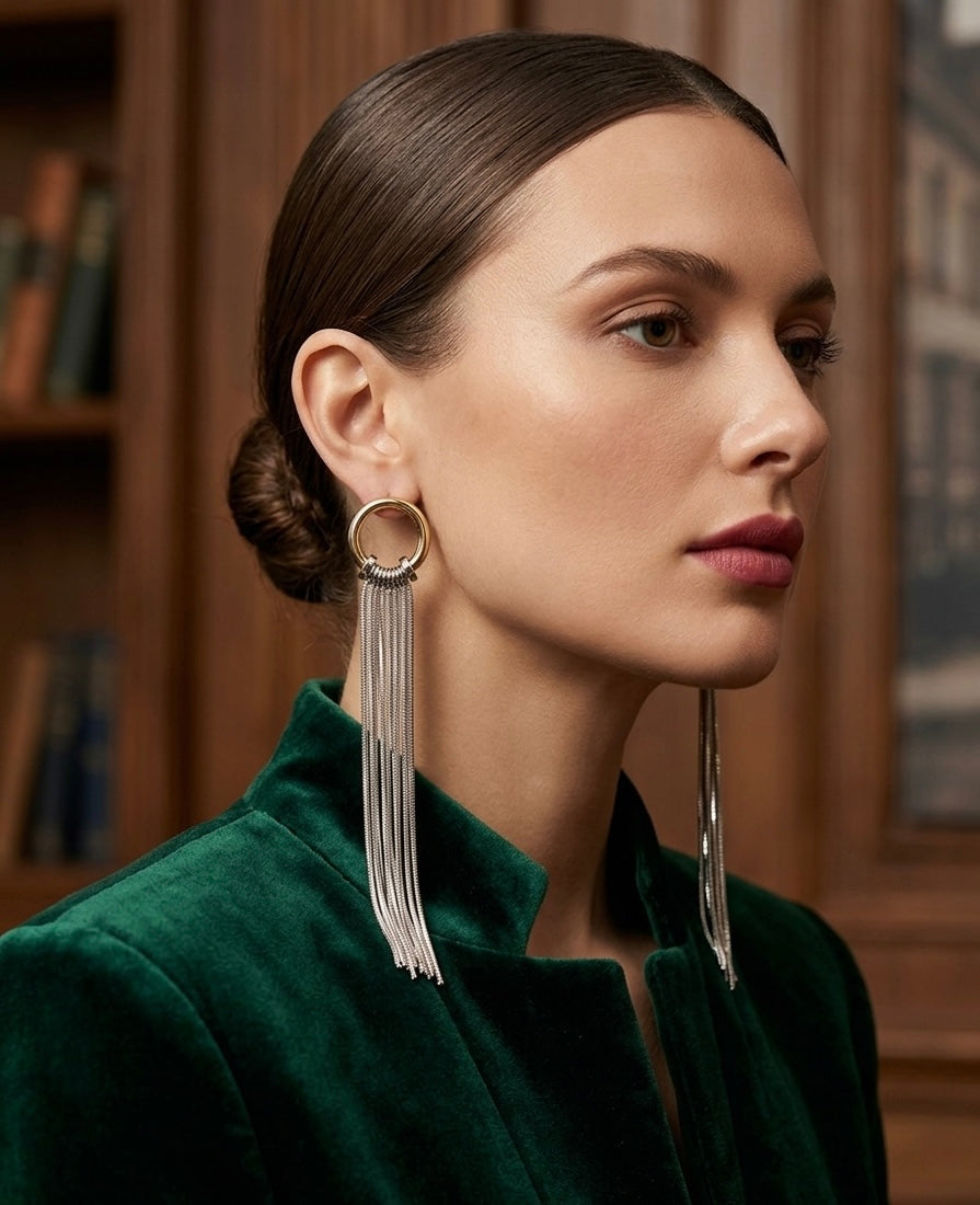 Eclipse Dual Tone Drop Chain Earings