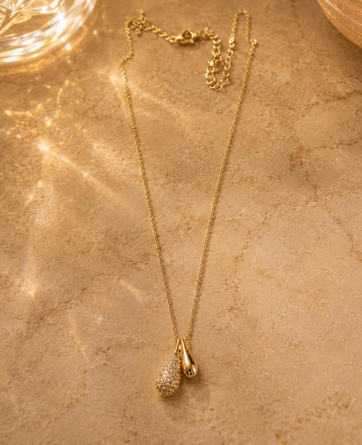 Tear Drop Golden Chain AD Pendant