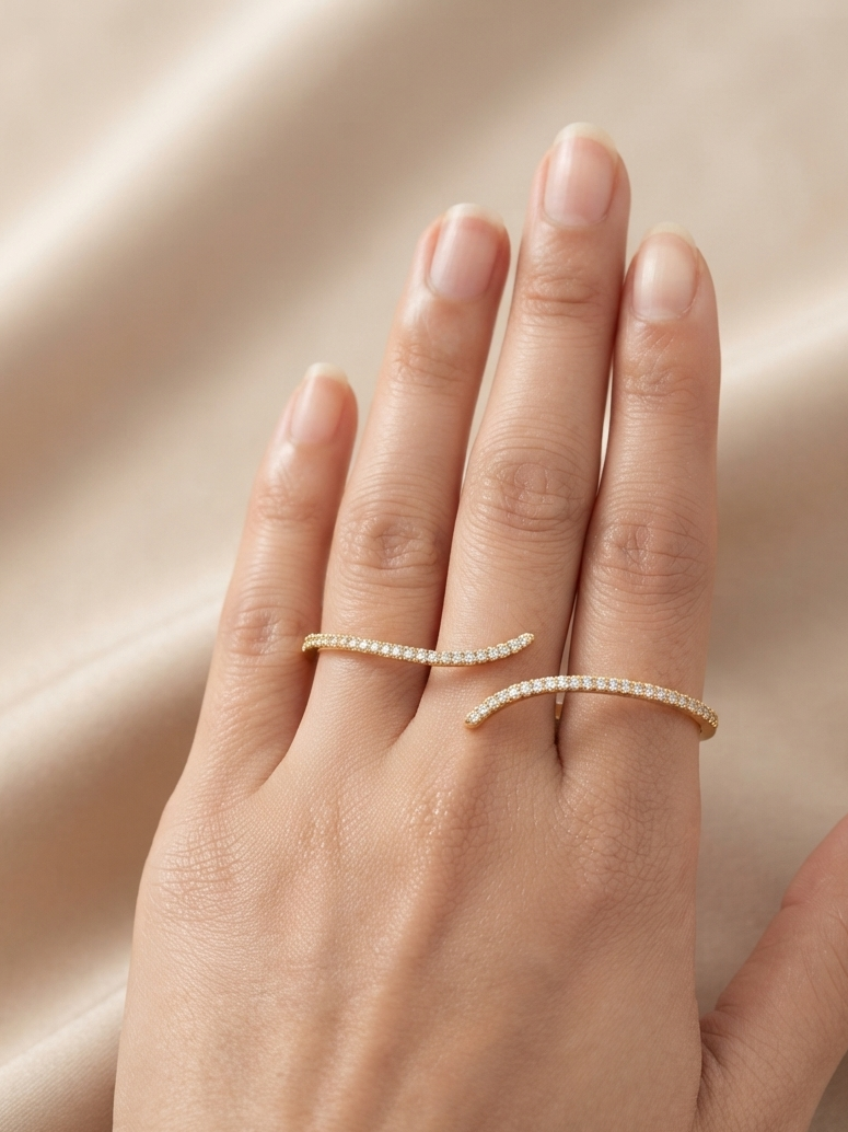 Double Band Crossover Three Finger AD Ring