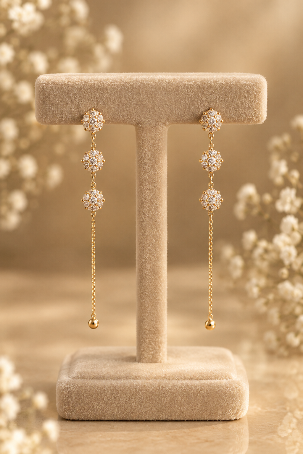 Elan Triple Crystal Long Earrings