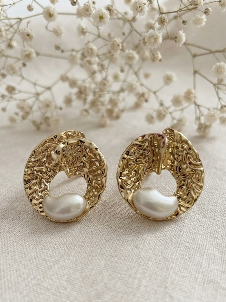 The Gilded Ripple & Pearl Studs