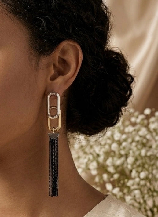 Midnight Moon Dual Tone Drop chain earrings