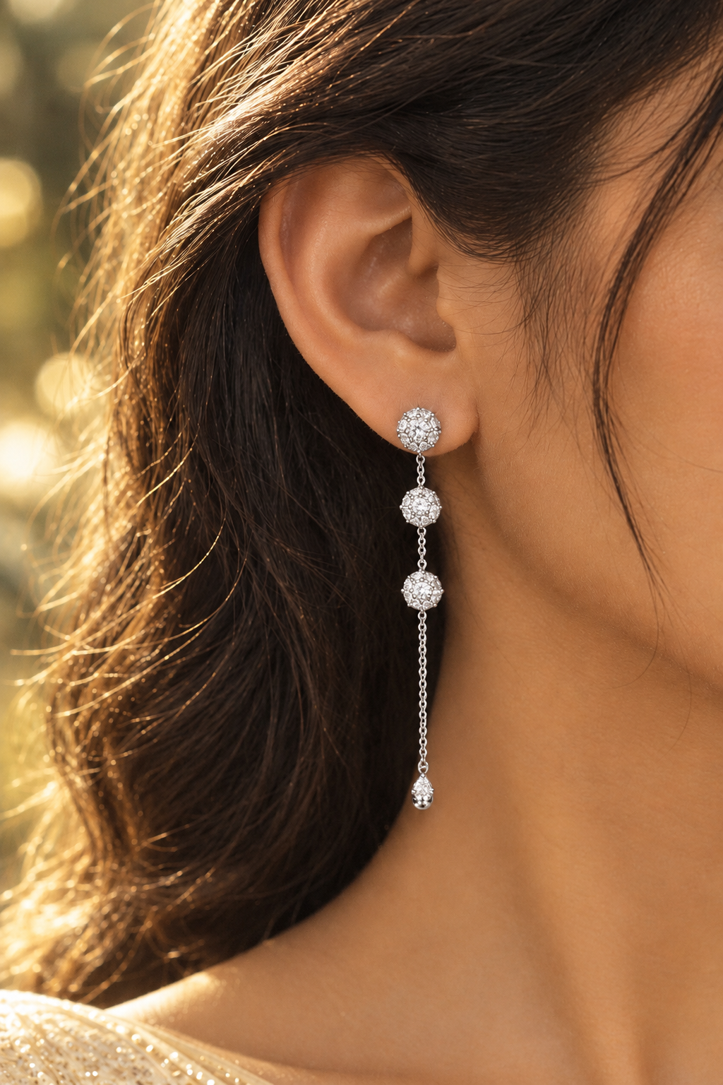 Elan Triple Crystal Long Earrings