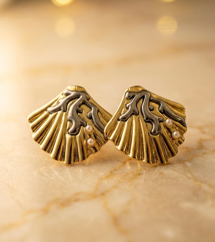 Celestial Shells Dual Tone Stud Earings