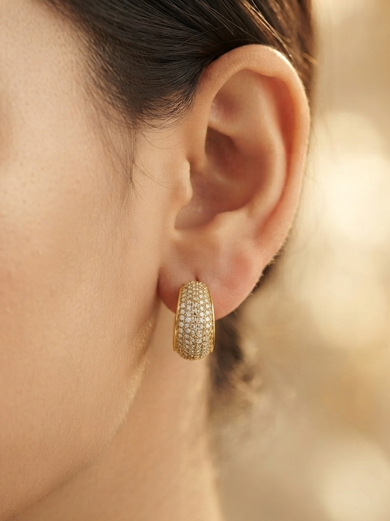 Pave Diamond Encrusted Dome Earrings