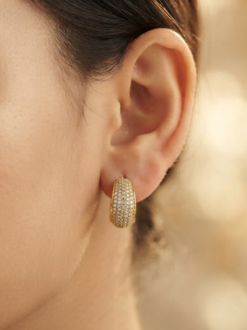 Pave Diamond Encrusted Dome Earrings