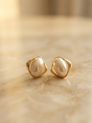 Oval Pearl Stud Earrings