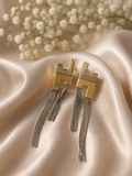 Stellar H Shape Dual Tone Drop Chain Earrings