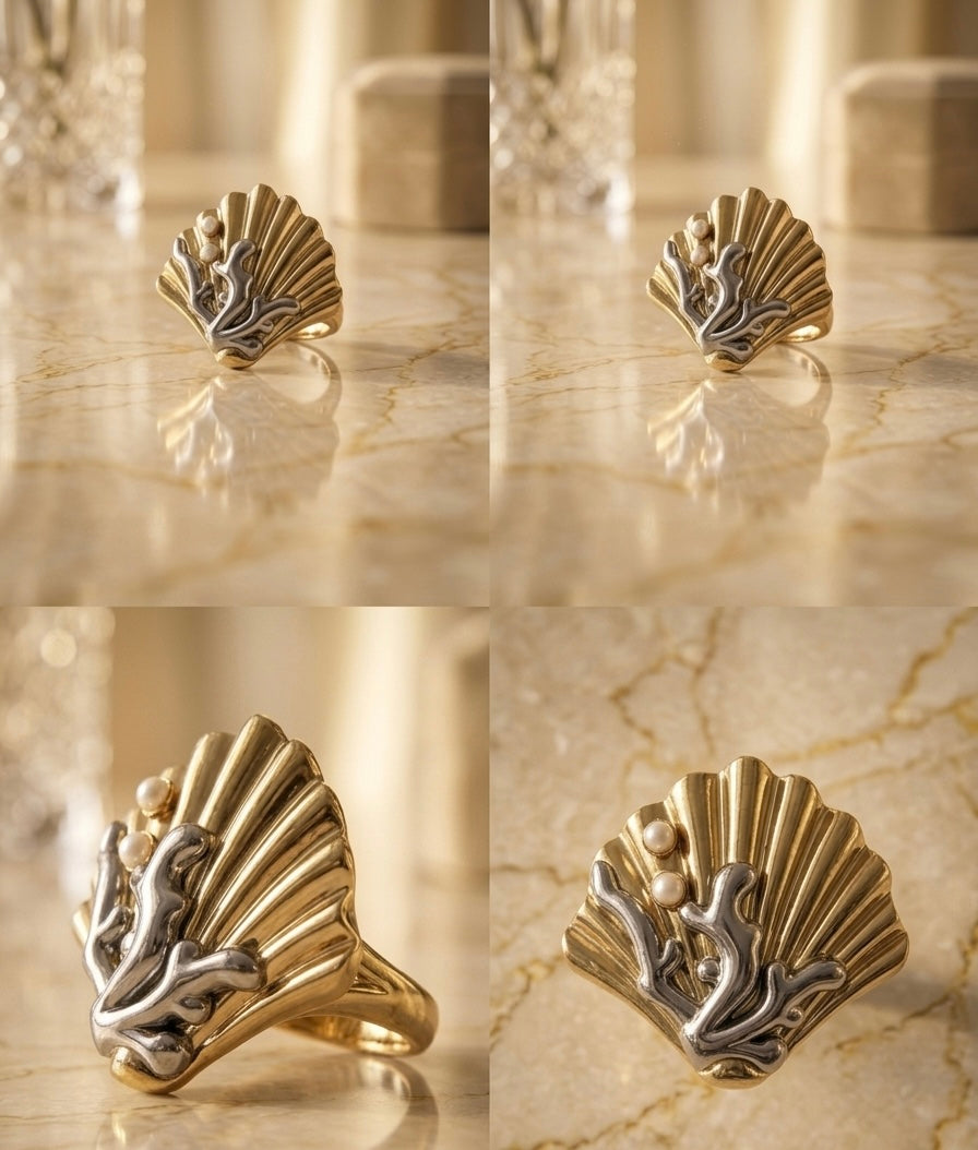 Royal Dual Tone Pearl Shell Statement Ring