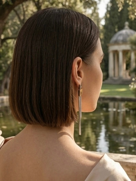 Stellar H Shape Dual Tone Drop Chain Earrings