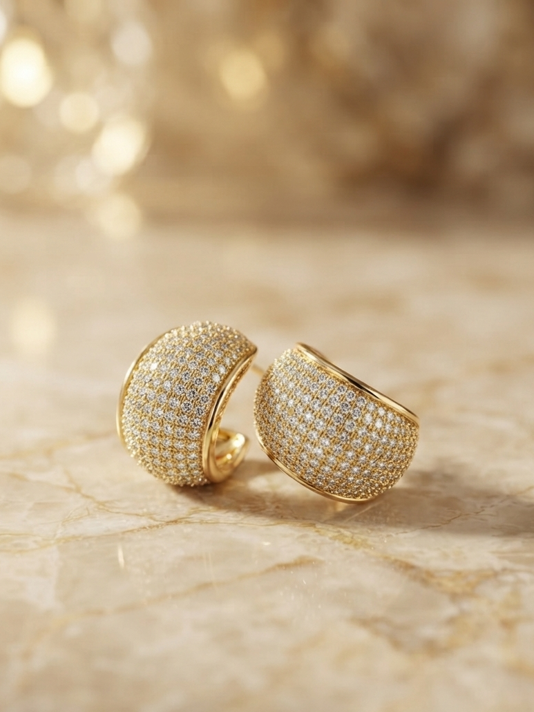 Pave Diamond Encrusted Dome Earrings