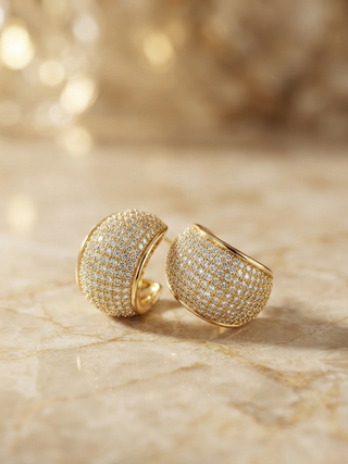 Pave Diamond Encrusted Dome Earrings