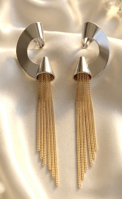 Stellar Ray Dual Tone Drop Chain Earrings