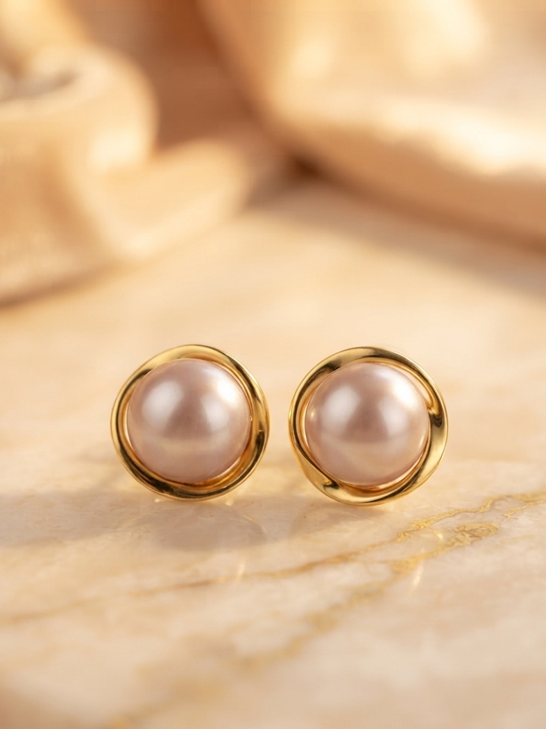 Gold Rimmed Pearl Studs