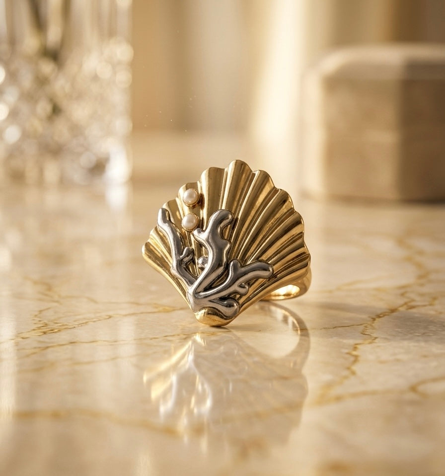 Royal Dual Tone Pearl Shell Statement Ring