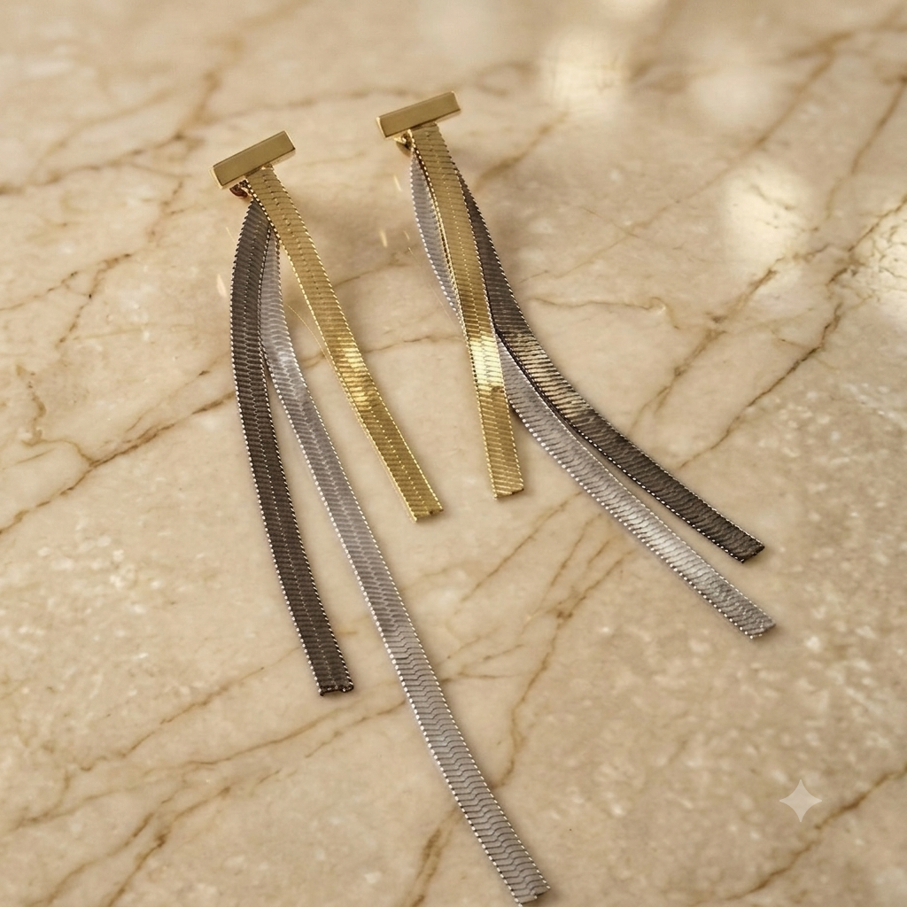 Triton Dual Tone Drop Chain Earrings