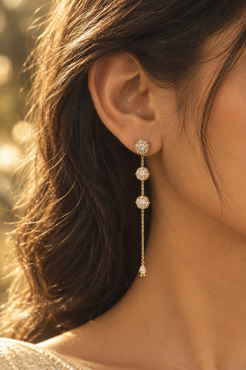 Elan Triple Crystal Long Earrings