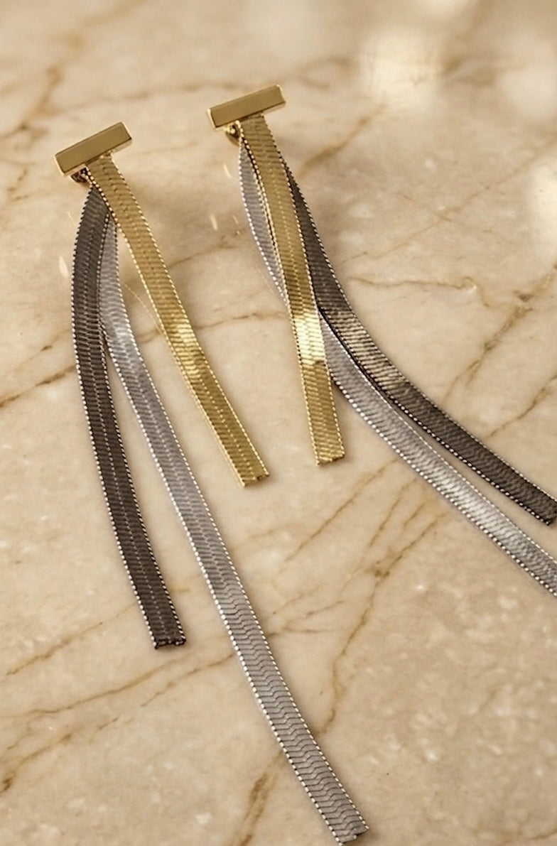 Triton Dual Tone Drop Chain Earrings