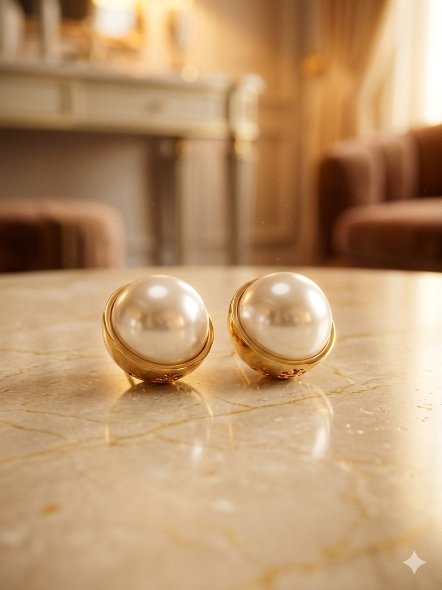 Royal Golden Cradle Pearl Studs Earrings