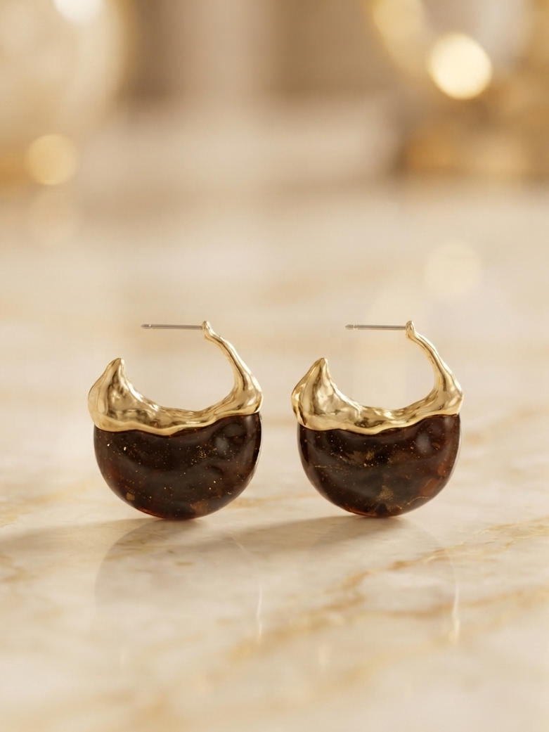 Tortoise Gold Tone Resin Earrings