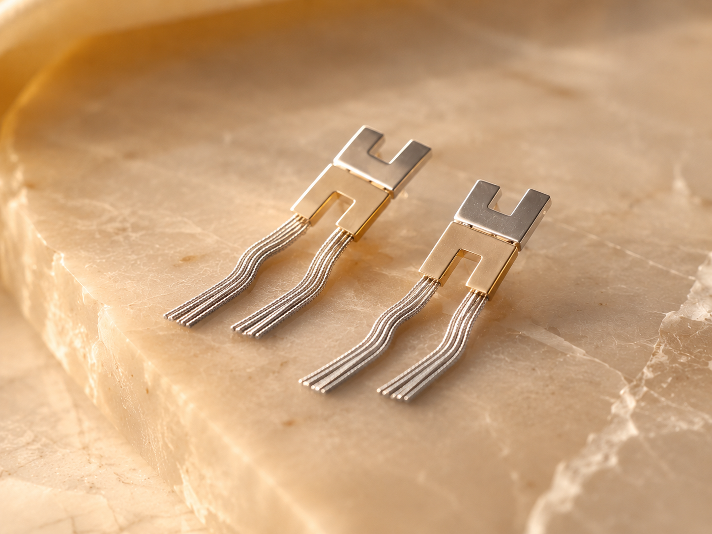 Stellar H Link Dual Tone Drop Chain Earings