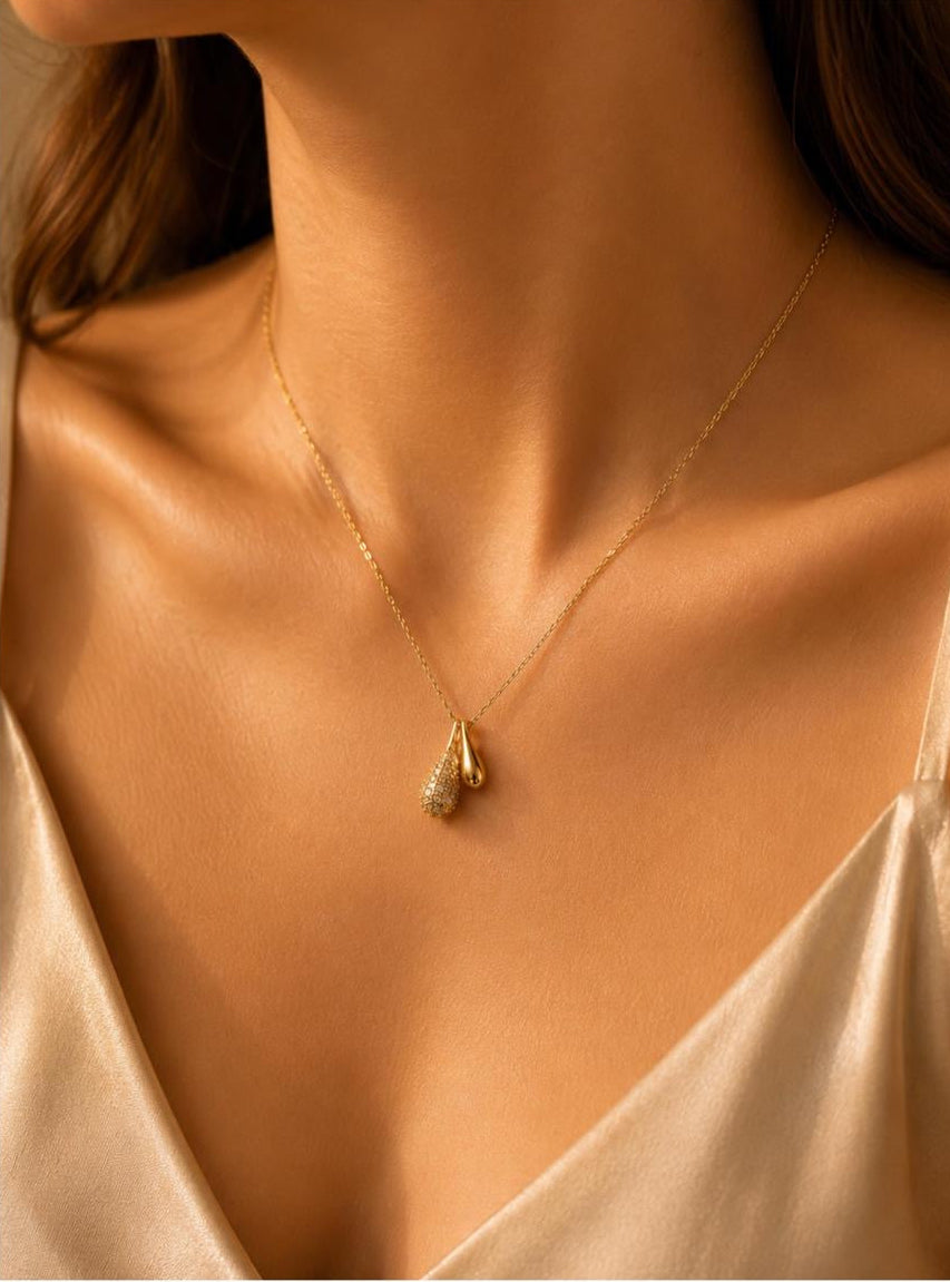 Tear Drop Golden Chain AD Pendant