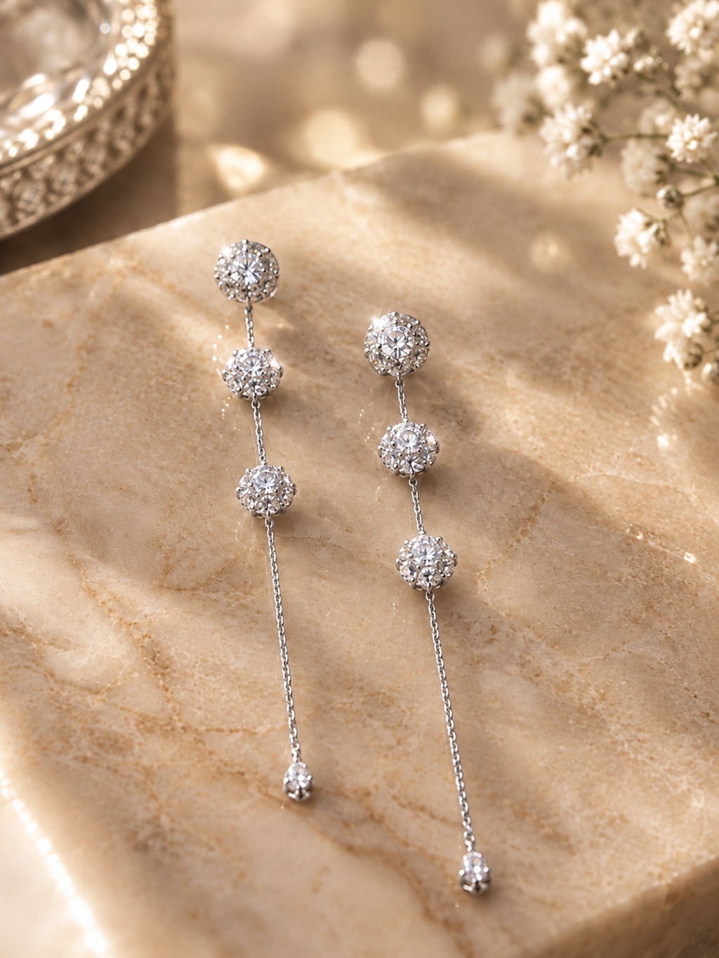 Elan Triple Crystal Long Earrings