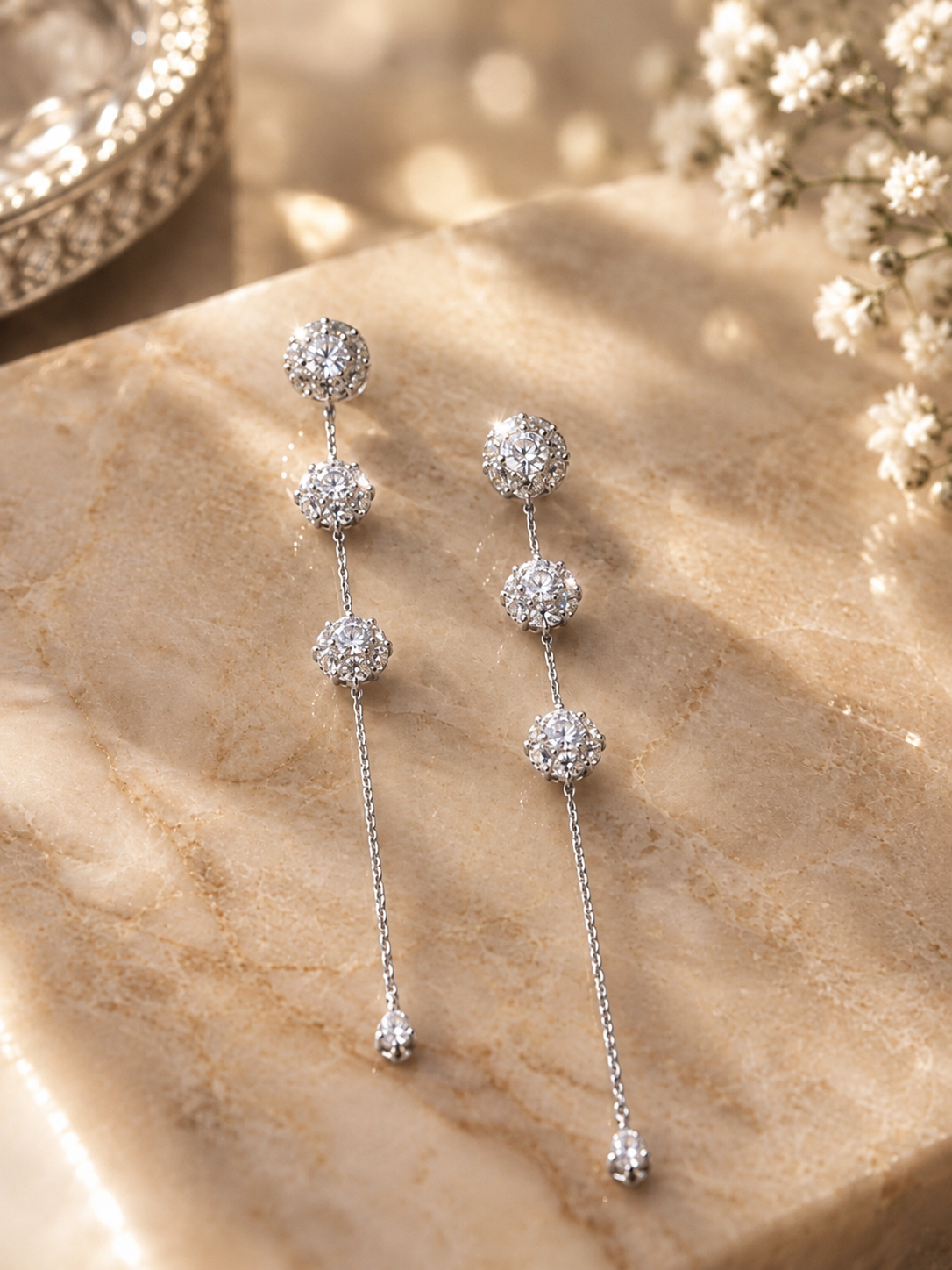 Elan Triple Crystal Long Earrings