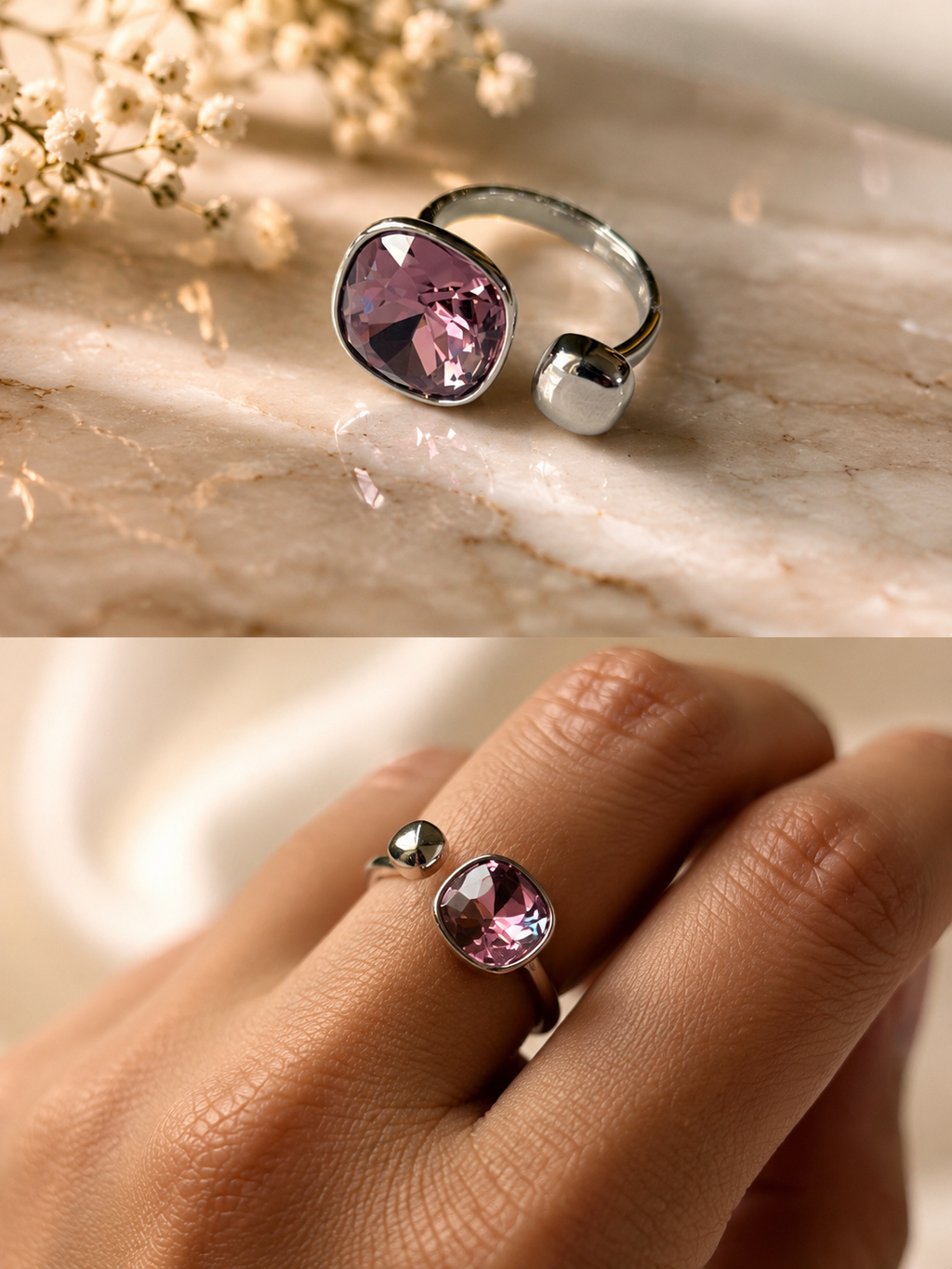 Royal Mauve Orb & Gem Silver Ring