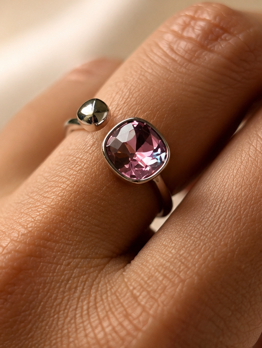 Royal Mauve Orb & Gem Silver Ring