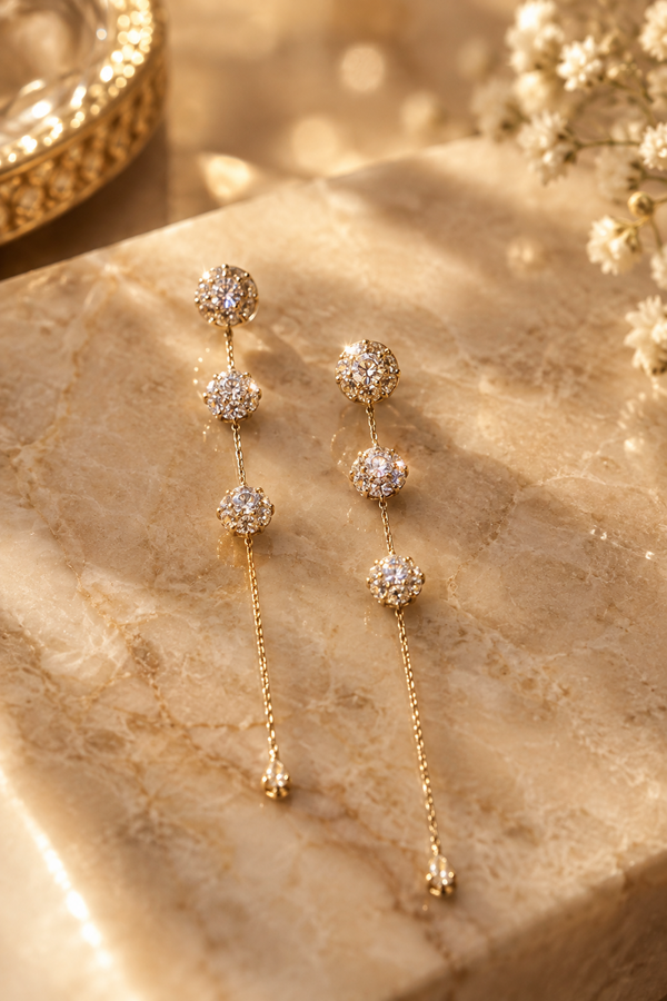 Elan Triple Crystal Long Earrings
