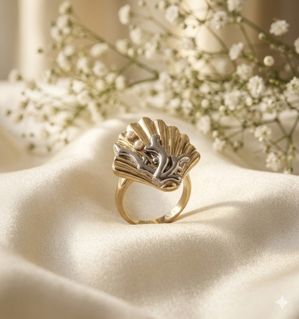 Royal Dual Tone Pearl Shell Statement Ring