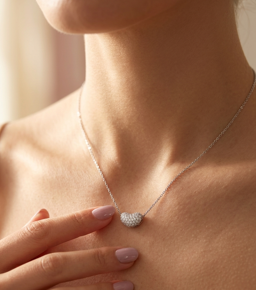 Silver Swan Heart Shape AD Pendant