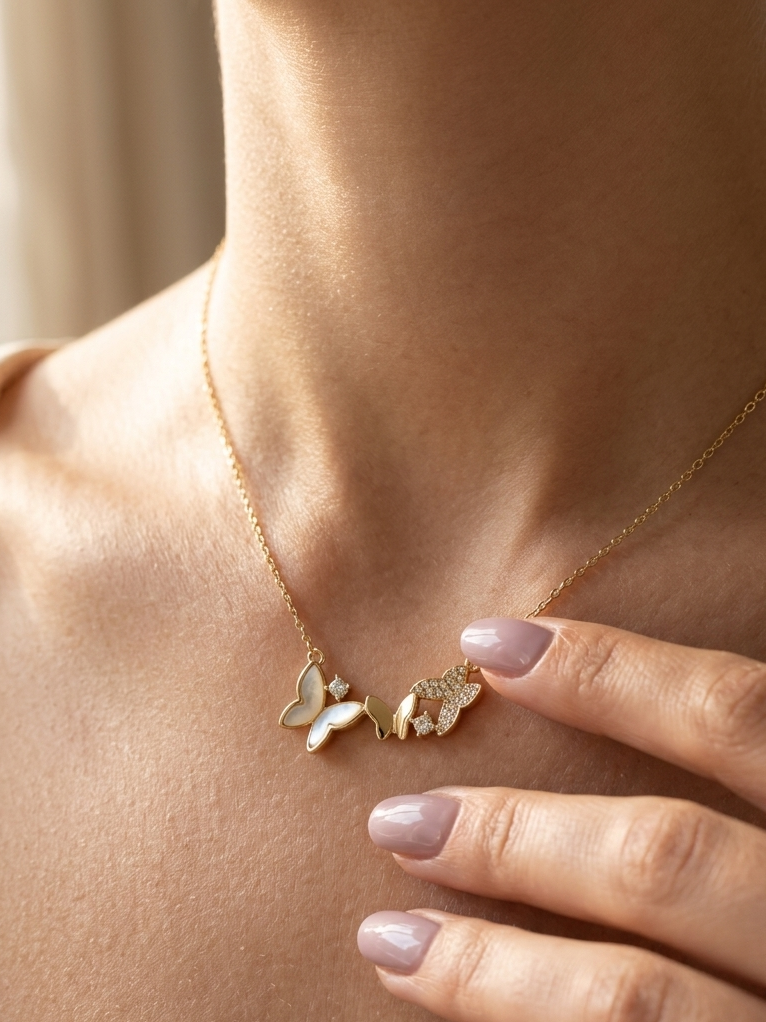 Butterfly Wings Golden Chain AD Pendant