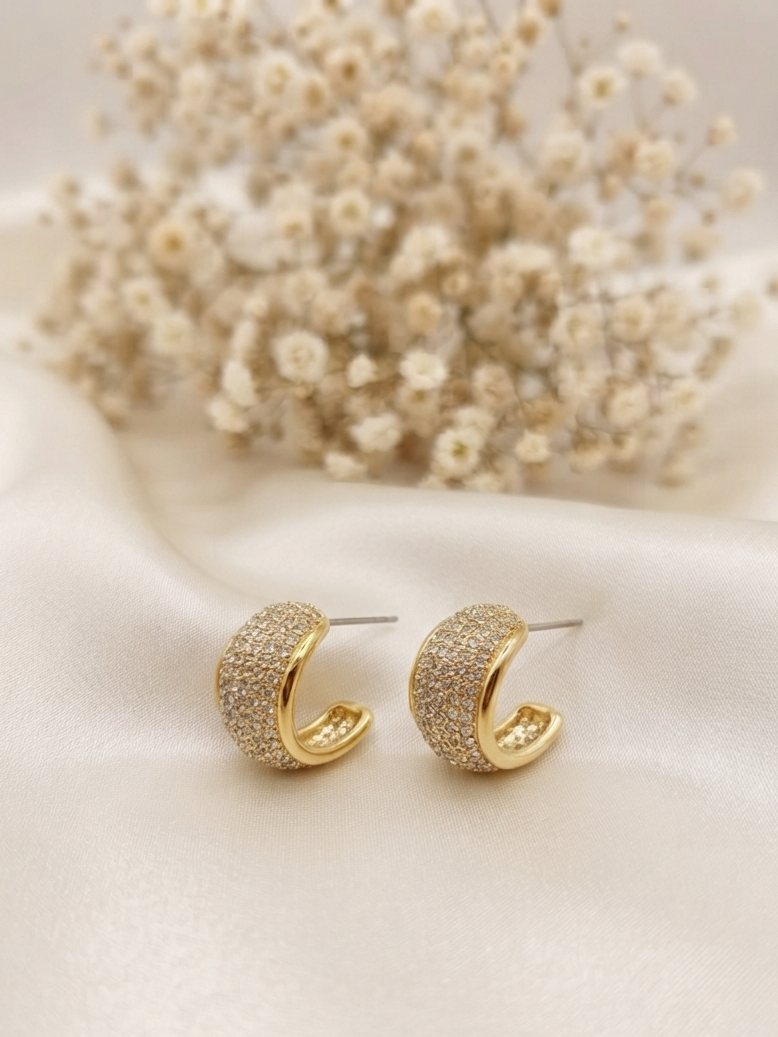 Pave Diamond Encrusted Dome Earrings